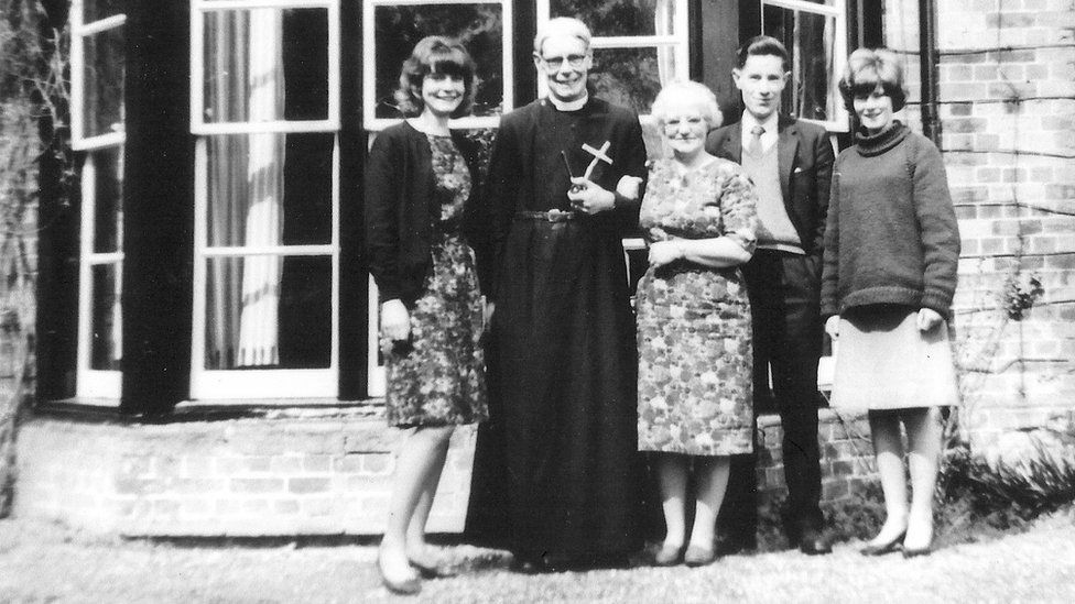 Awdry family (l-r, Veronica, Rev Awdry, Margaret Awdry, Christopher Awdry, Hilary Awdry) at their home in Norfolk in 1965