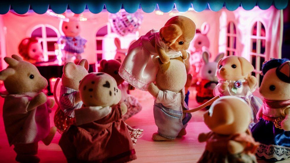 Sylvanian families toys attempting a Dirty Dancing pose