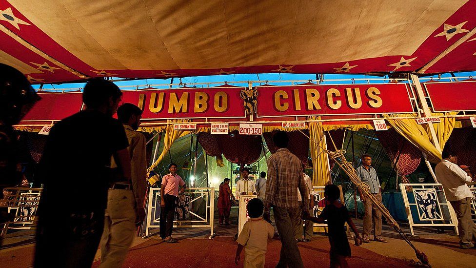 Indian spectators arrive to watch the Jumbo Circus in Gurgaon, some 35 kms from New Delhi, on April 20, 2012.