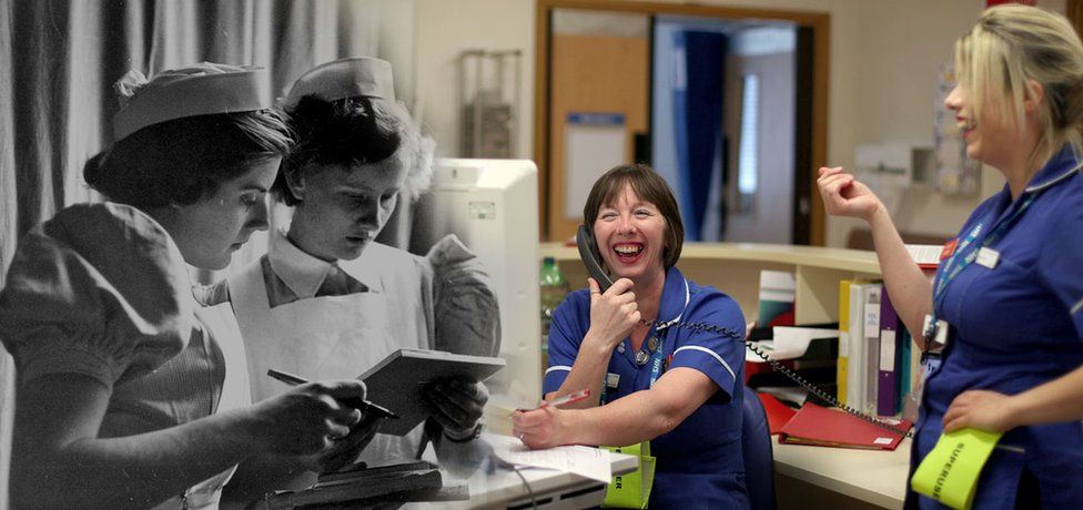NHS nurses seen in 1953 and 2018