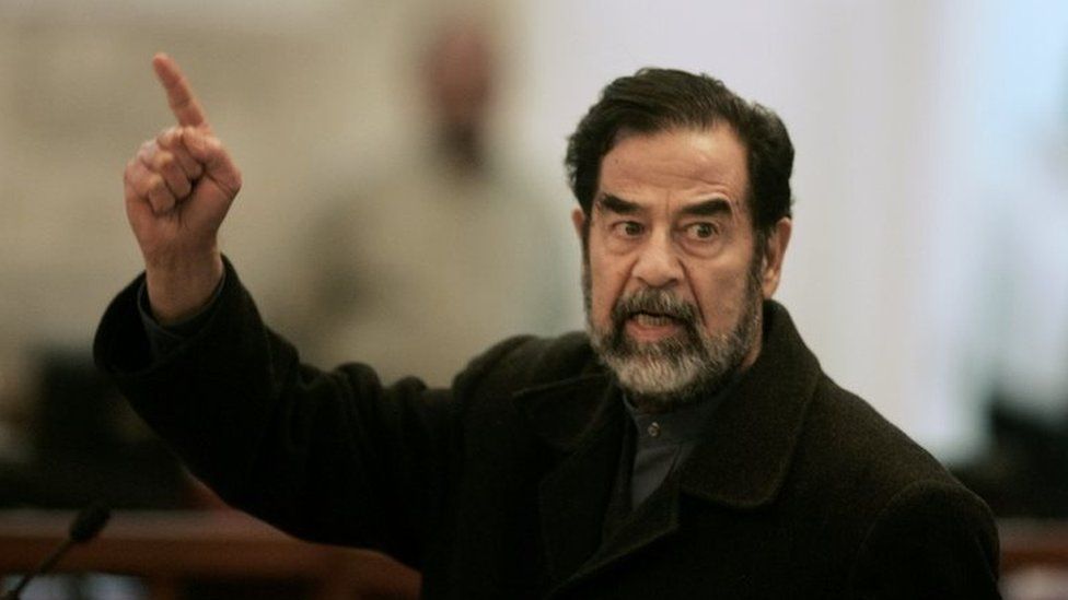 Saddam Hussein during his trial