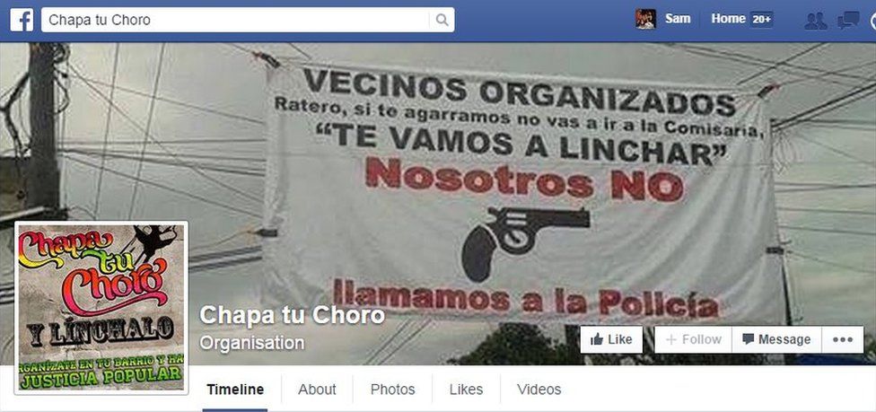 The Facebook page of a Peruvian vigilante group