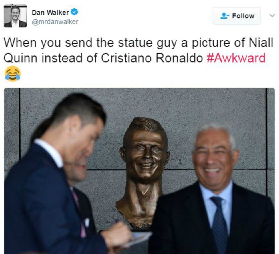 'when you send the statue guy a picture of Niall Quinn instead of Cristiano Ronaldo #Awkward'