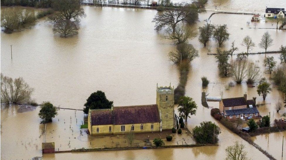 Flooded church in Tirley