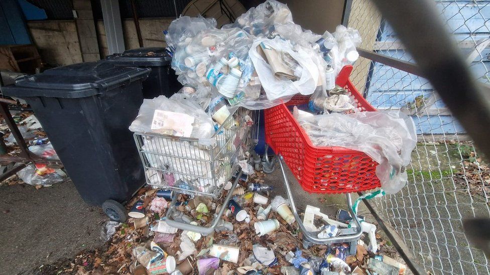 Fly-tipping of supermarket trolleys and discarded coffee cups