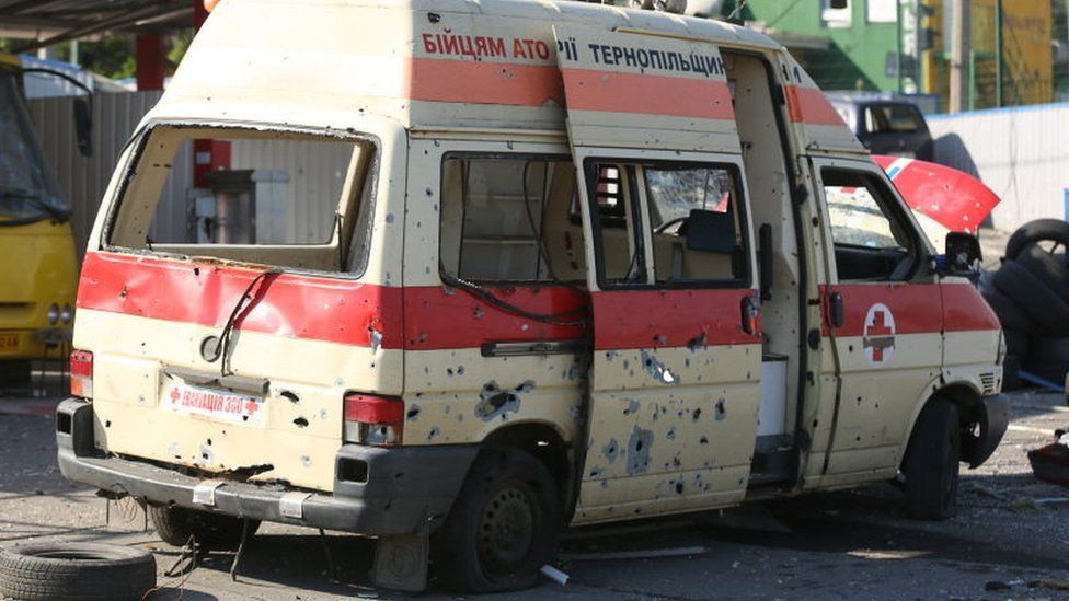 Destroyed ambulance