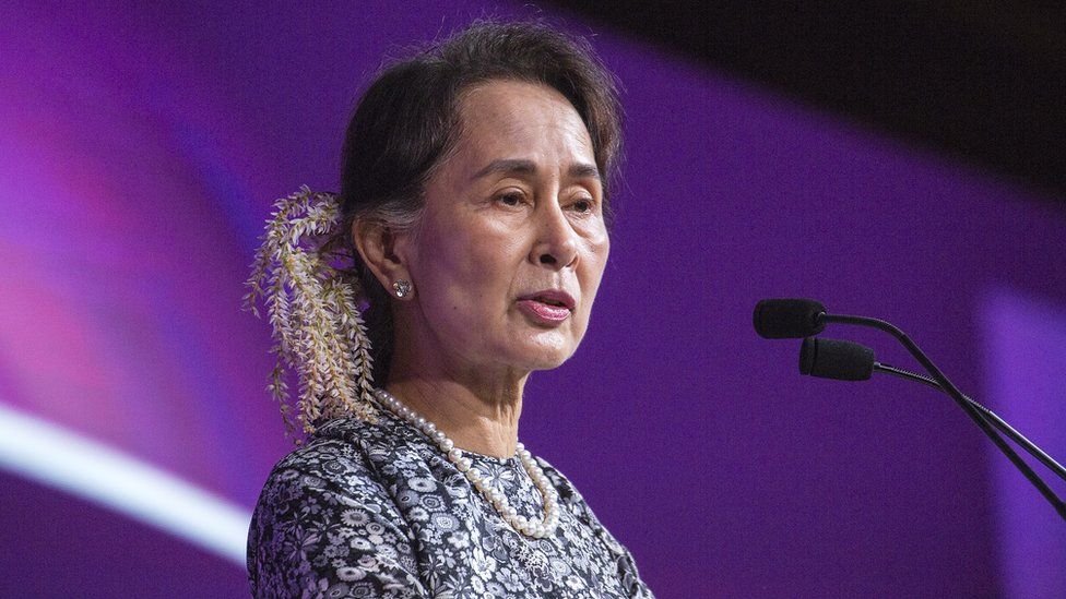 Myanmar's State Counsellor Aung San Suu Kyi speaks during the ASEAN Business and Investment Summit