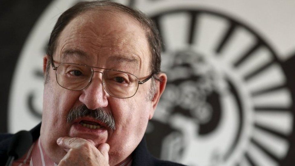 File photo : Italian writer Umberto Eco at home in Milan, Italy on March 6,  2014. Eco, best known for his novel The Name of the Rose, has died aged 84.  His