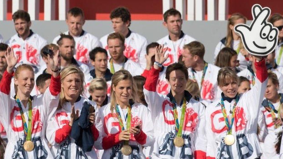 Team GB Hockey team including captain Kate Richardson-Walsh (R) wave during the Olympics and Paralympics Team GB Rio 2016 Victory Parade in Trafalgar Square in London