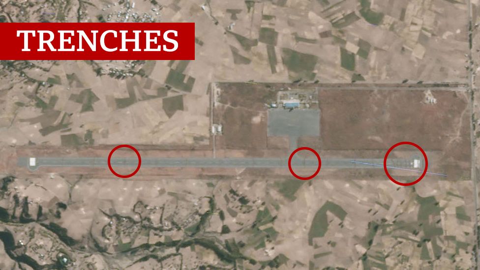 This satellite imagery from the 23 November shows the airport after the attack