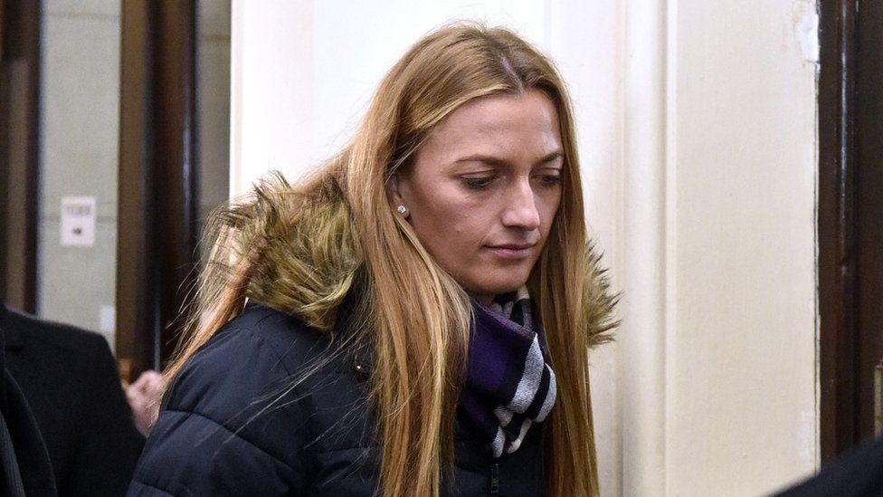 Tennis player Petra Kvitova leaves the Brno Regional Court after testified in the case of Radim Zondra on February 5, 2019, in Brno, Czech Republic