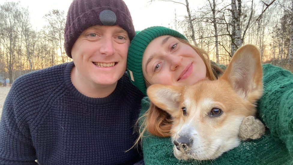 Inna Gordiienko with husband and dog