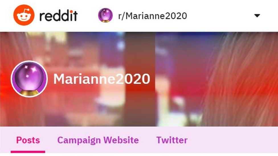 A screenshot of the Marianne2020 Reddit homepage
