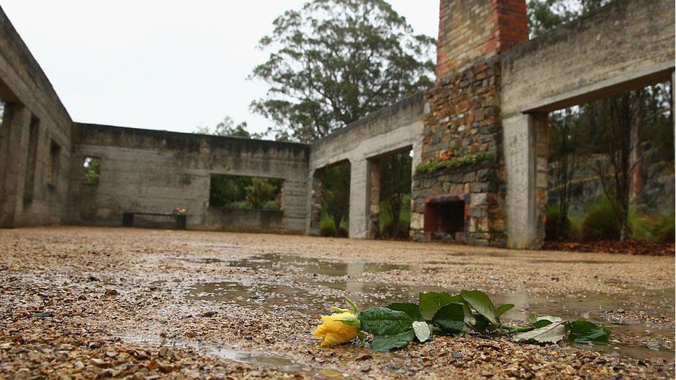 The memorial at the site of the Broad Arrow cafe, where many Port Arthur victims died