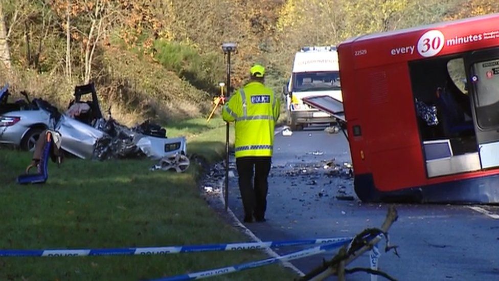 Driver dies and two seriously injured in crash between car and bus