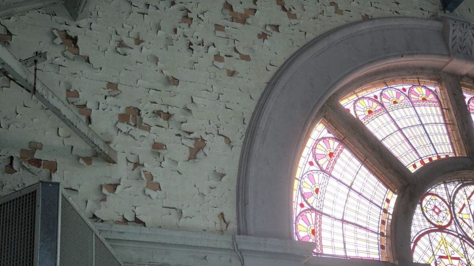 The stained glass window inside Swindon Health Hydro