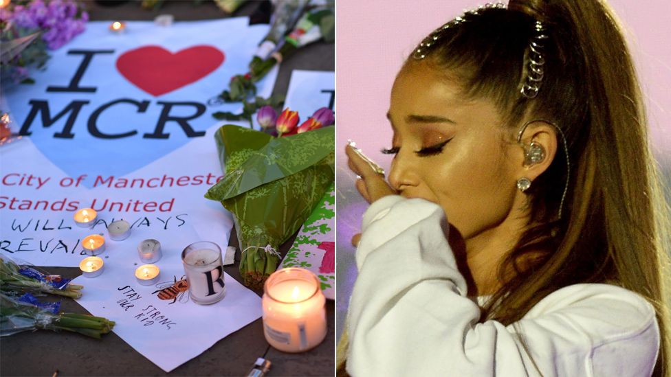 Tributes left after the Manchester Arena attack and Ariana Grande