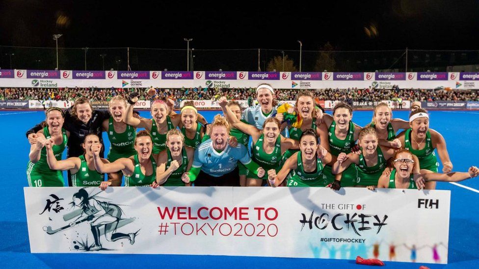 Ireland celebrate after winning shootout against Canada in November 2019