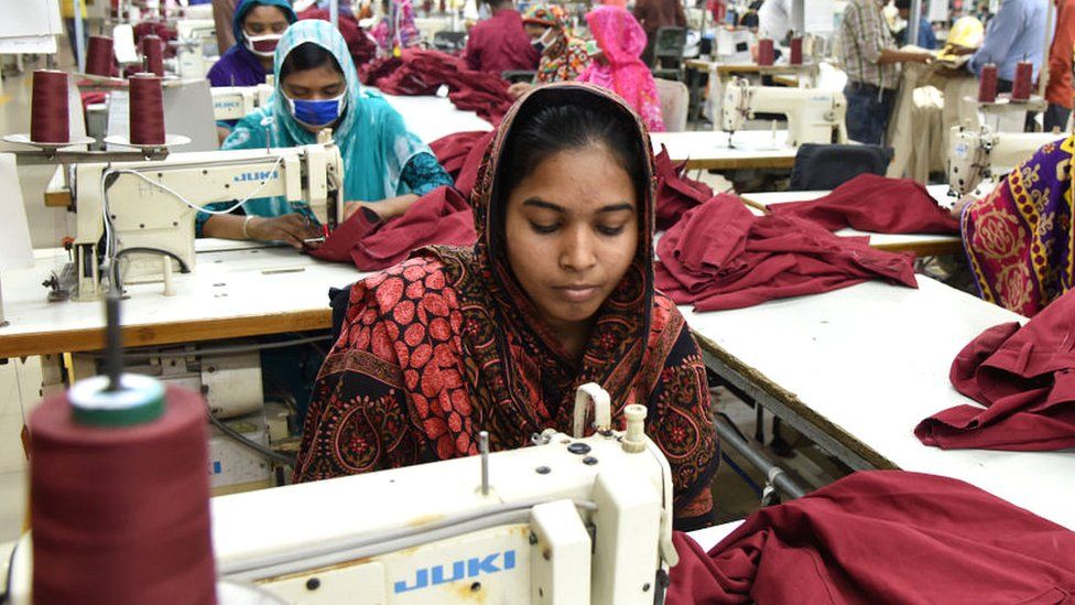 Garment workers in a factory in Savar outside Dhaka