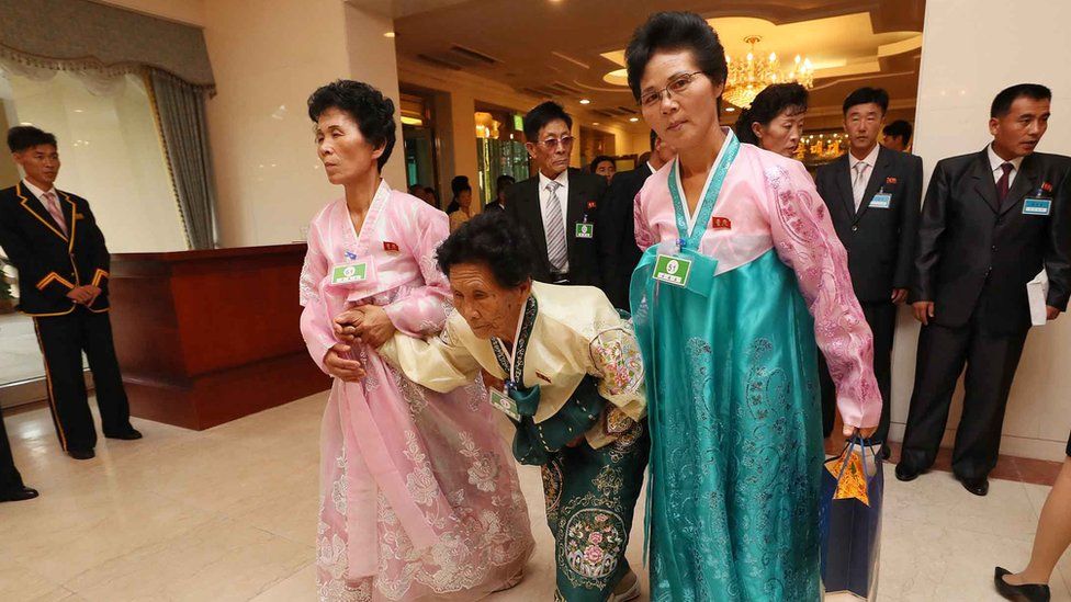 North Koreans who have been selected for a reunion arrive to meet their South Korean family members