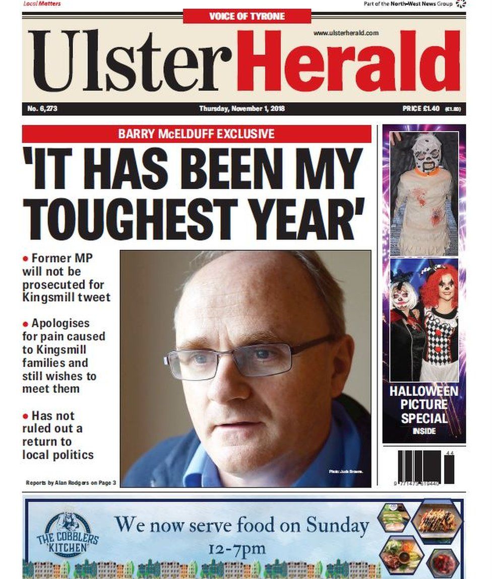 Front page of the Ulster Herald