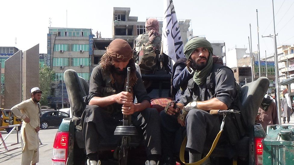 Taliban members patrol the streets of Jalalabad city, Afghanistan