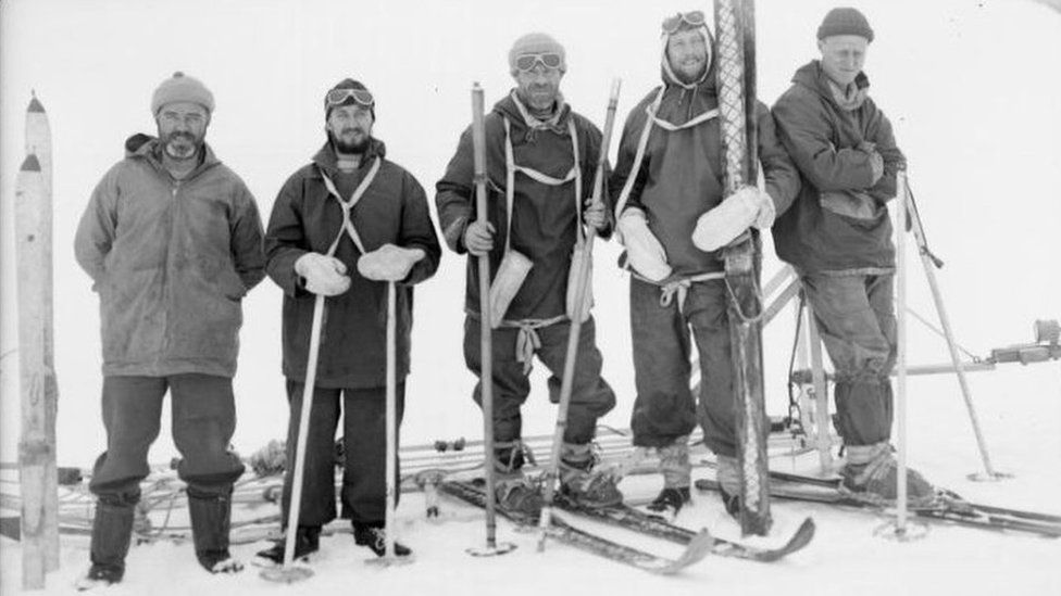 An exploration party was photographed at Base A in October 1944