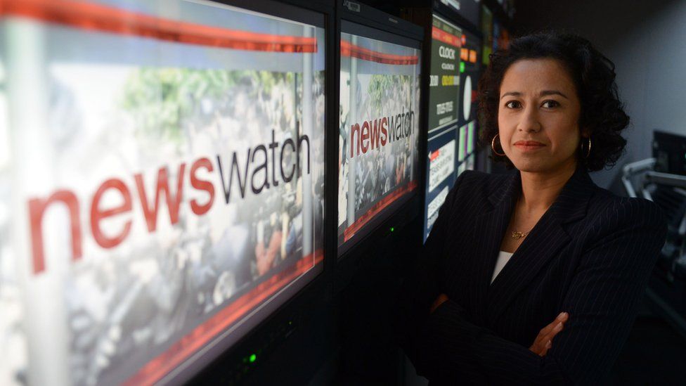 Samira Ahmed in the Newswatch studio in 2012