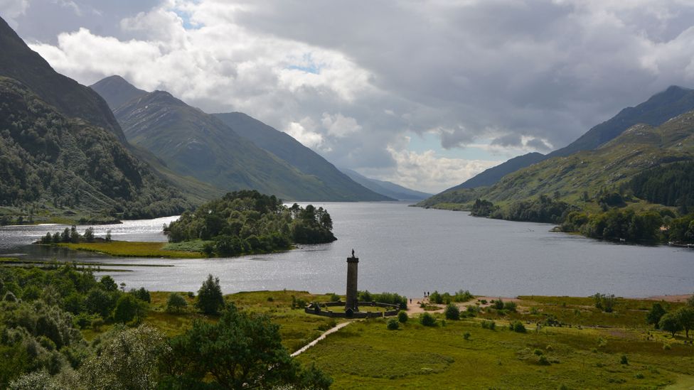 View over Loch Shiel and the monument at Glenfinnan