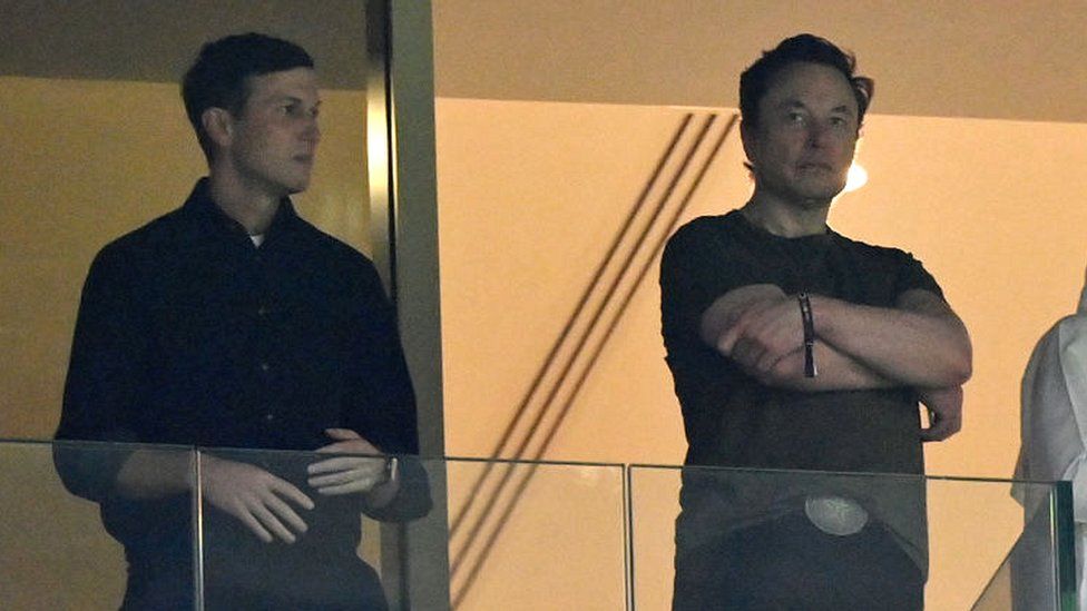 Jared Kushner and Elon Musk watching the FIFA World Cup Qatar 2022 Final match