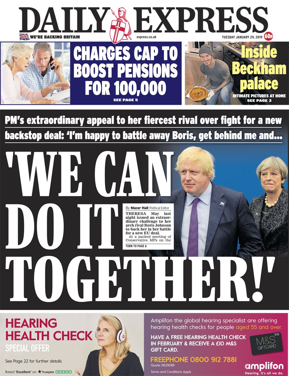 Daily Express front page - 29/01/19