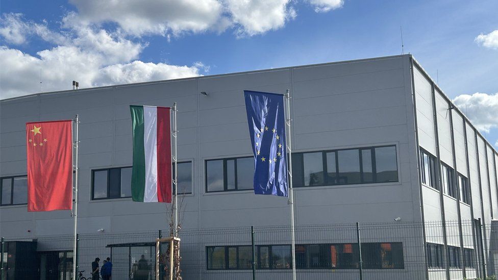 Chinese, Hungarian and EU flags