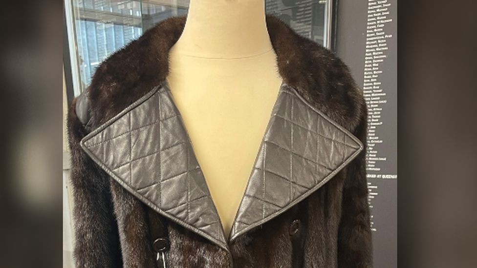 A photo of the mink leather coat on a mannequin