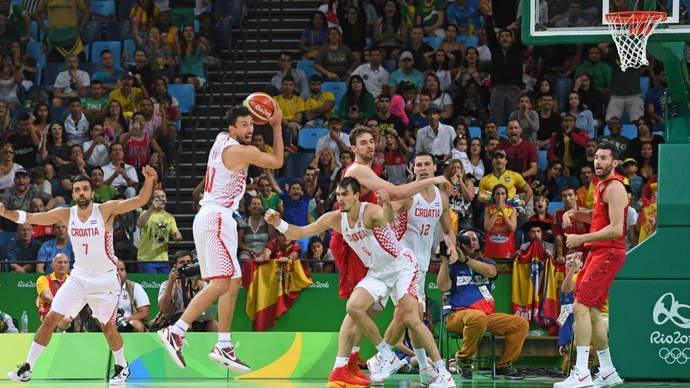 Croatia play Spain in the men's basketball