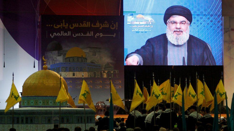 Hezbollah leader Hassan Nasrallah addresses supporters in Beirut, Lebanon June 23, 2017