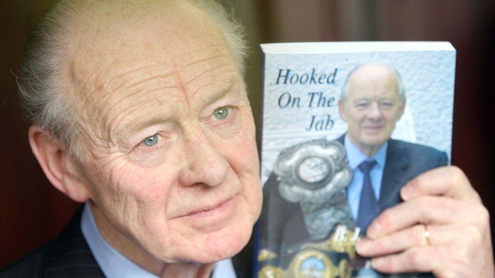 Barney Eastwood with his book at the Europa Hotel, Belfast, in 2010.