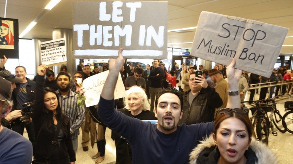 Protests continued at US airports throughout the week