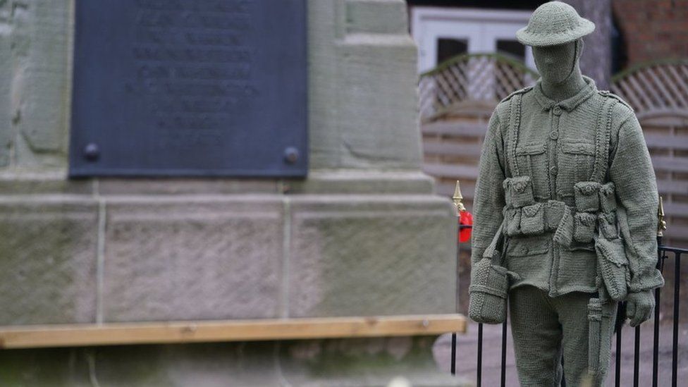 Remembrance Day Knitted Soldier By Knitting Banksy Appears At War