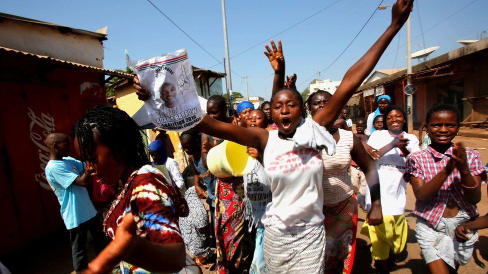 Supporters of president-elect Adama Barrow celebrate Barrow"s election victory in Banjul, Gambia, December 2, 2016