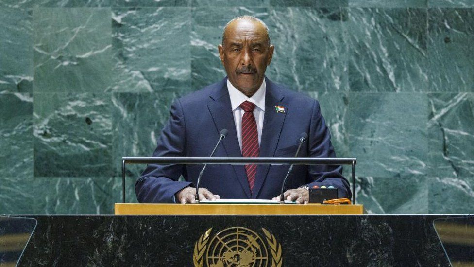 Sudan's President of the Transitional Sovereign Council Abdel-Fattah Al-Burhan speaks at the UN