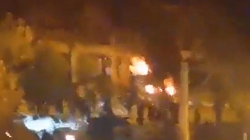 Image from video of fire at Ayatollah Khomeini's house