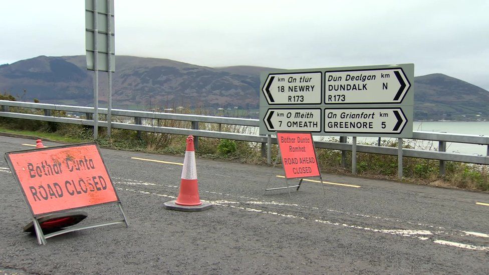 Road closed signs near the scene of the crash in March