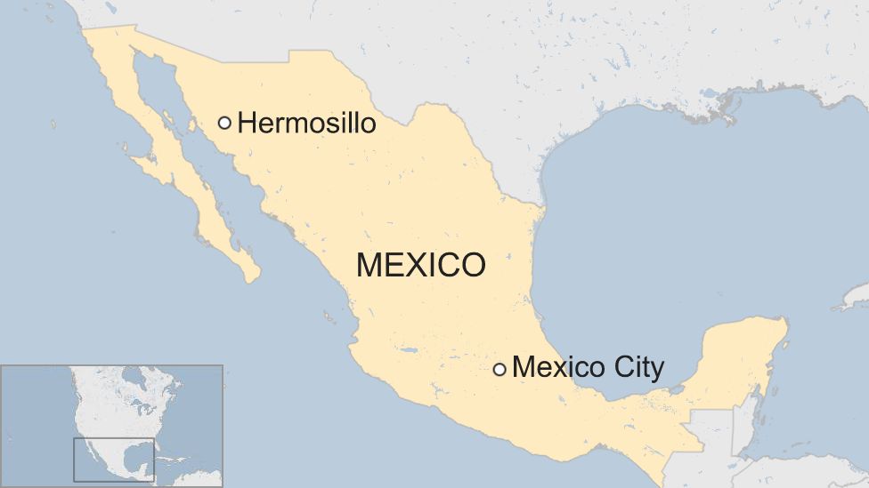 A map showing Hermosillo in Mexico's Sonora state