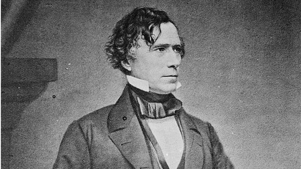 Franklin Pierce (1804-1869) American lawyer and politician, 14th President of the United States 1853-1857 . Three-quarter length portrait of Pierce seated and looking towards the right, 1855-1865. (Photo by Universal History Archive/Getty Images)