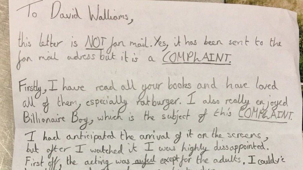 'The acting was awful' - David Walliams gets angry fan letter - BBC ...