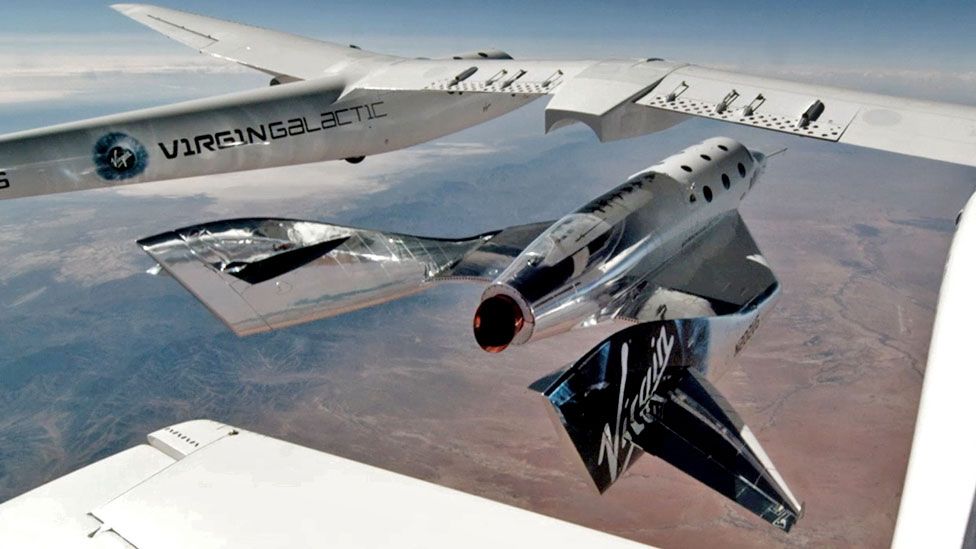 VSS Unity detaches from its carrier plane during a test flight in May 202