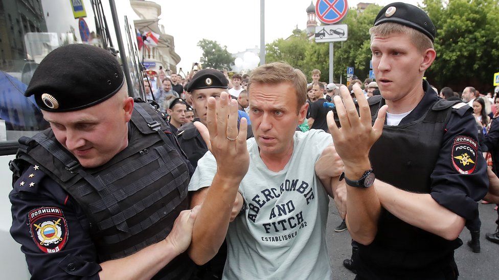 Russian opposition leader Alexei Navalny is arrested during a rally in support of investigative journalist Ivan Golunov in Moscow, Russia, 12 June 2019