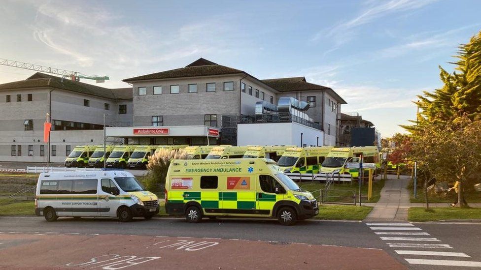 Ambulances outside Royal Cornwall Hospital