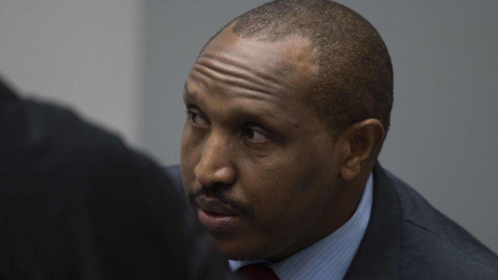 The former Congolese militia leader Bosco "Terminator" Ntaganda looks on in the courtroom of the International Criminal Court in The Hague, on November 7,