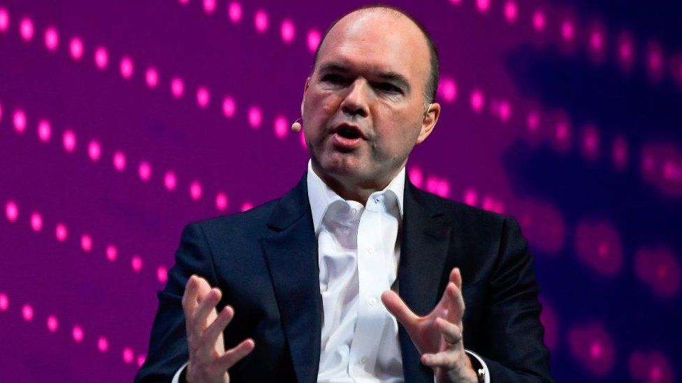 Vodafone chief executive officer Nick Read speaks at the Mobile World Congress (MWC) in Barcelona on February 25, 2019